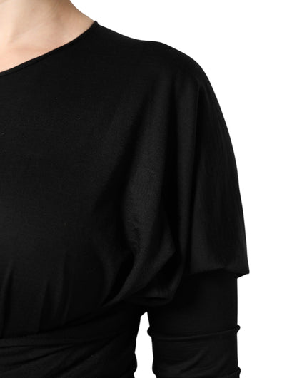 Dolce Et Gabbana Robe Fourreau Midi En Laine Noire À Manches Longues