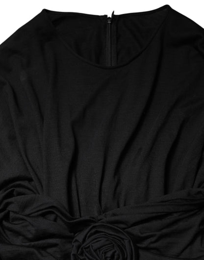 Dolce Et Gabbana Robe Fourreau Midi En Laine Noire À Manches Longues