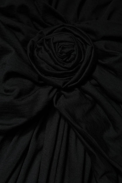 Dolce & Gabbana Black Wool Long Sleeves Sheath Midi Dress