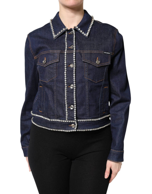 Dolce & Gabbana Blue Denim Cotton Crystal Embellished Jacket by Dolce & Gabbana