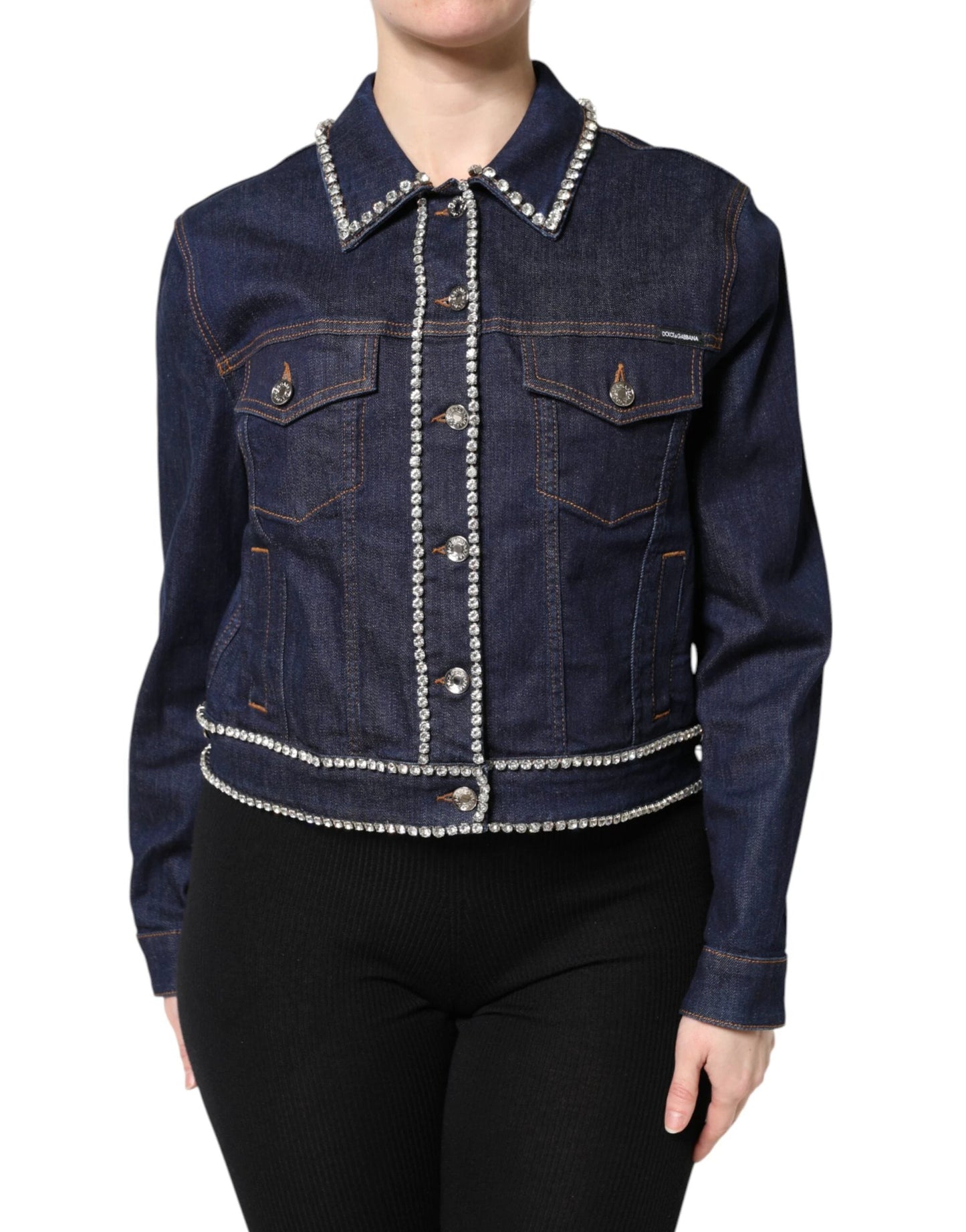 Dolce & Gabbana Blue Denim Cotton Crystal Embellished Jacket by Dolce & Gabbana
