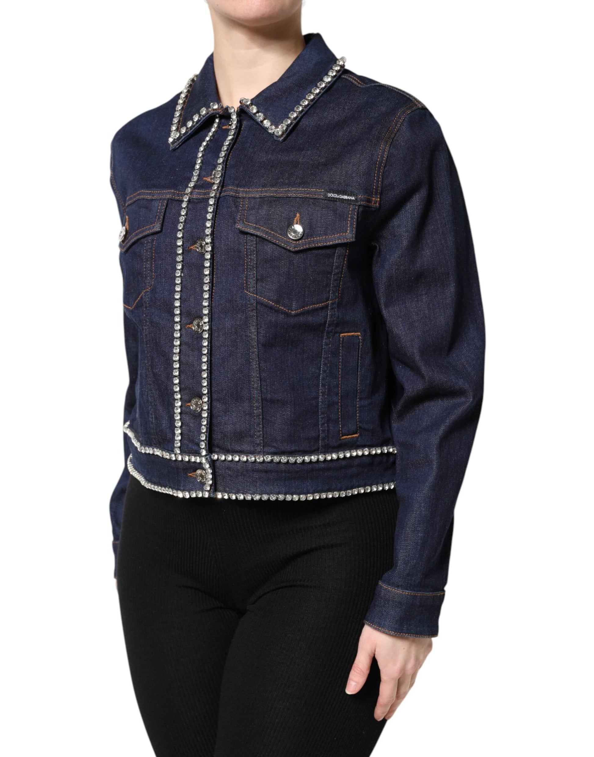 Dolce & Gabbana Blue Denim Cotton Crystal Embellished Jacket by Dolce & Gabbana