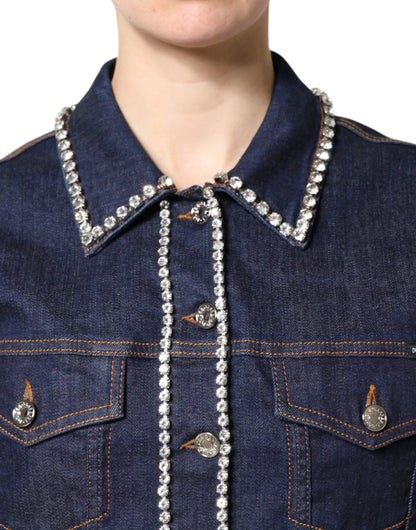 Dolce & Gabbana Blue Denim Cotton Crystal Embellished Jacket by Dolce & Gabbana