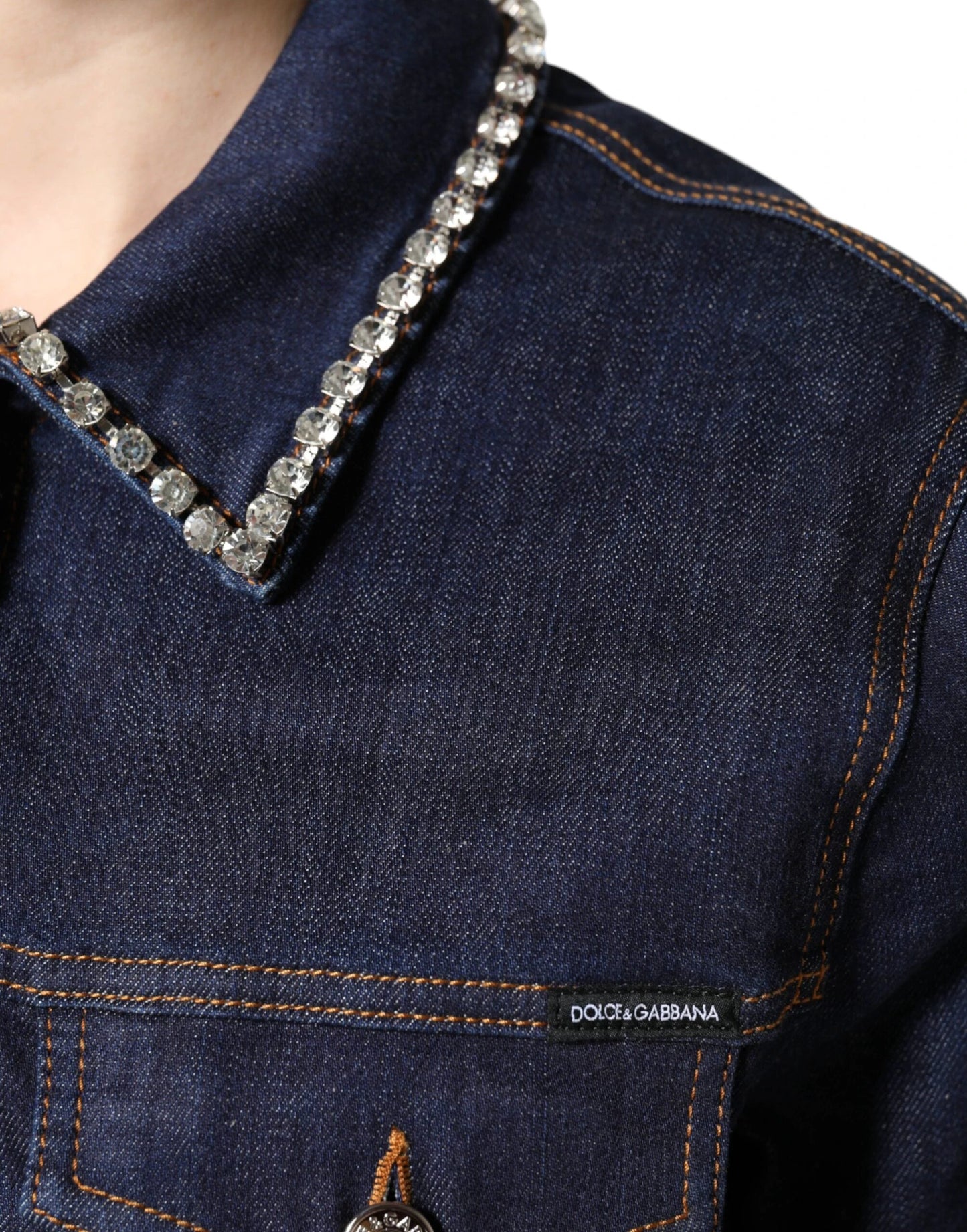 Dolce & Gabbana Blue Denim Cotton Crystal Embellished Jacket by Dolce & Gabbana