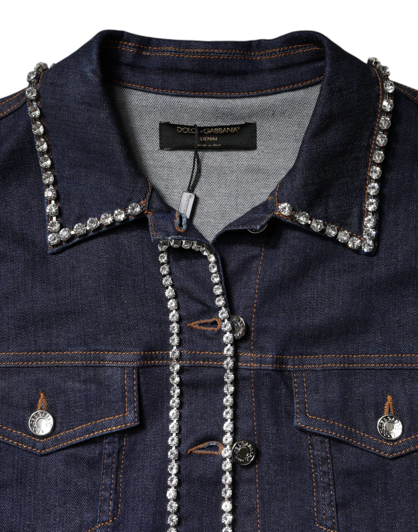 Dolce & Gabbana Blue Denim Cotton Crystal Embellished Jacket by Dolce & Gabbana
