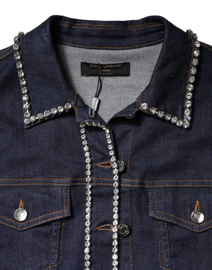 Dolce & Gabbana Blue Denim Cotton Crystal Embellished Jacket by Dolce & Gabbana