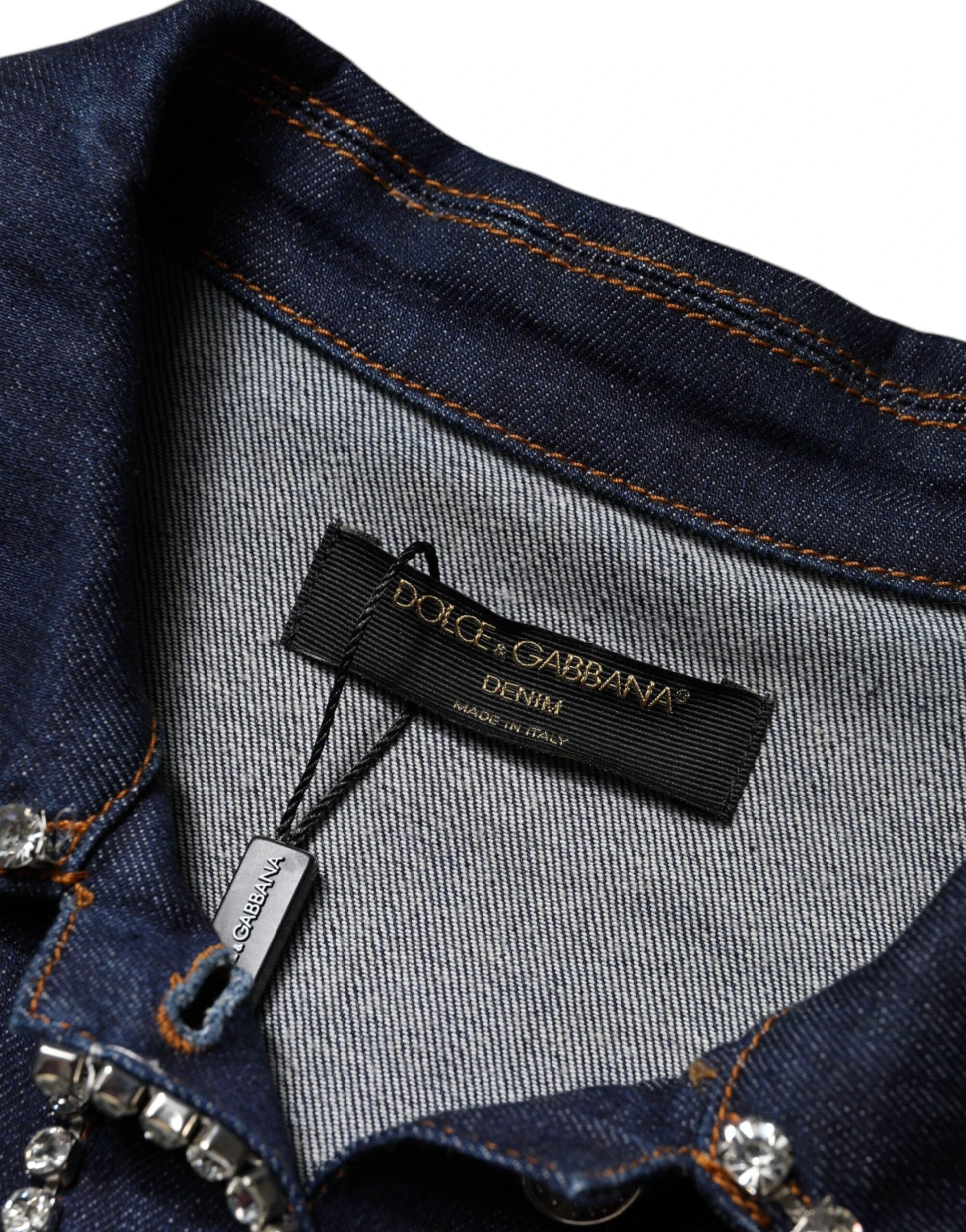 Dolce & Gabbana Blue Denim Cotton Crystal Embellished Jacket by Dolce & Gabbana