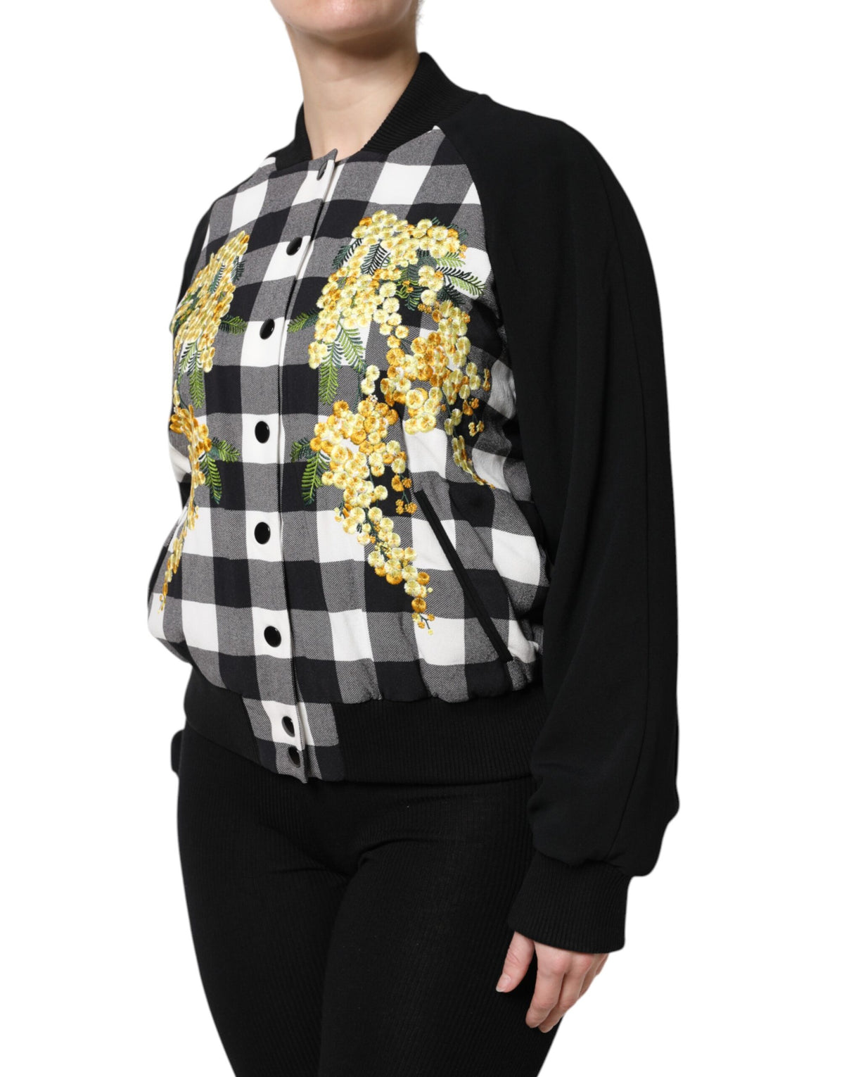 Veste Dolce & Gabbana femme à carreaux et fleurs noir et blanc – JKT41445