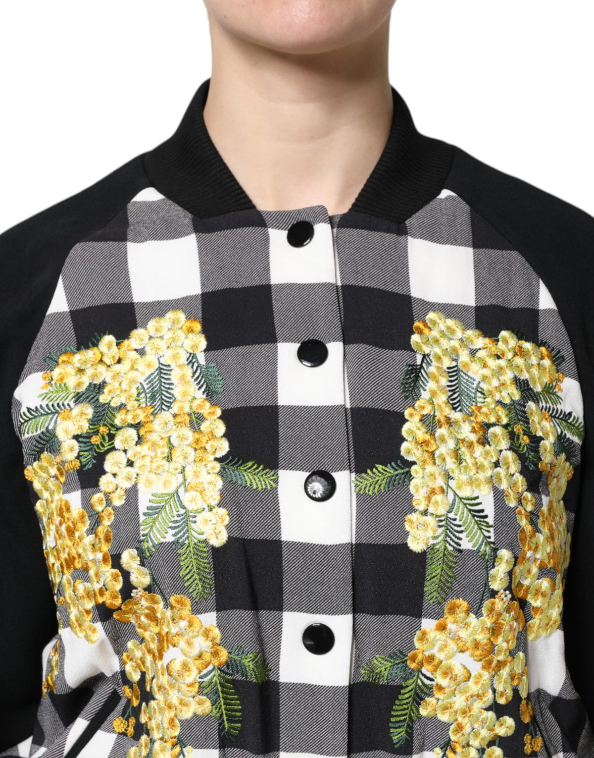 Veste Dolce & Gabbana femme à carreaux et fleurs noir et blanc – JKT41445