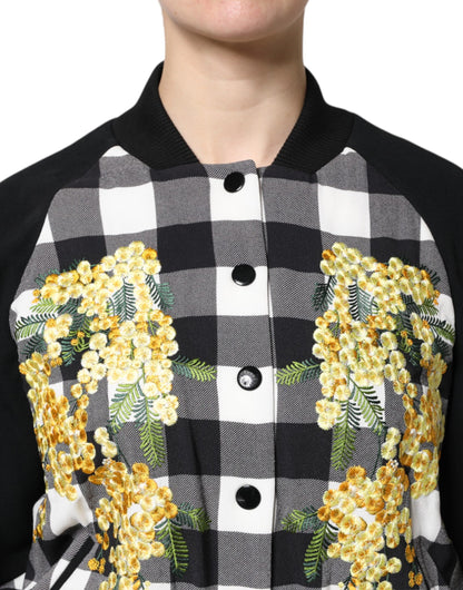 Veste Dolce & Gabbana femme à carreaux et fleurs noir et blanc – JKT41445