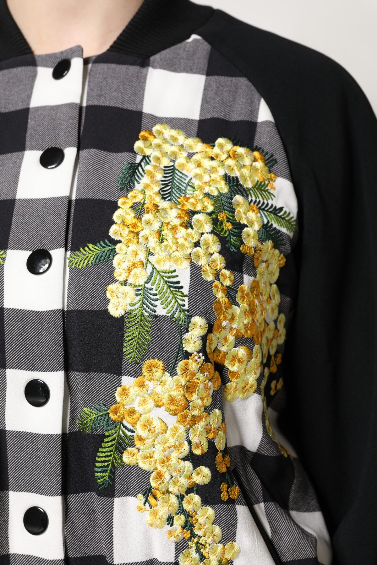 Veste Dolce & Gabbana femme à carreaux et fleurs noir et blanc – JKT41445