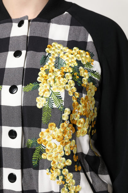 Veste Dolce & Gabbana femme à carreaux et fleurs noir et blanc – JKT41445