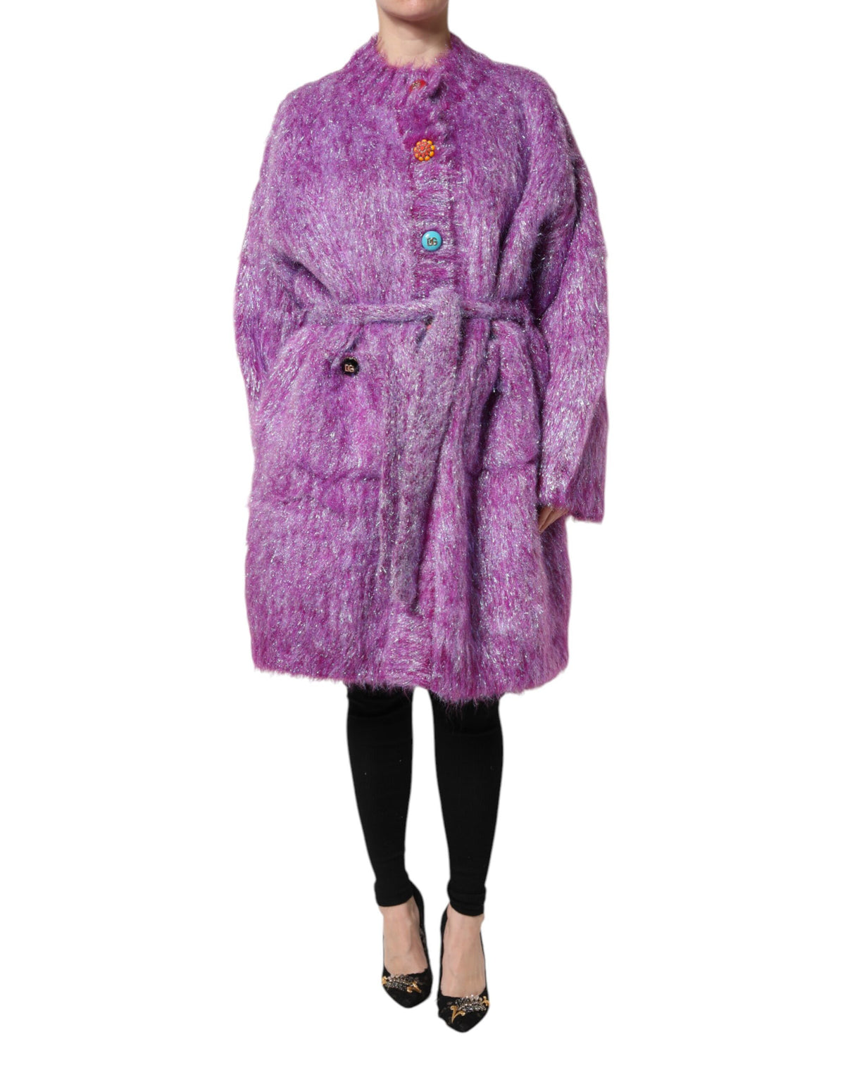 Trench Dolce & Gabbana femme à boutons bijoux en laine et mohair violet – JKT41448