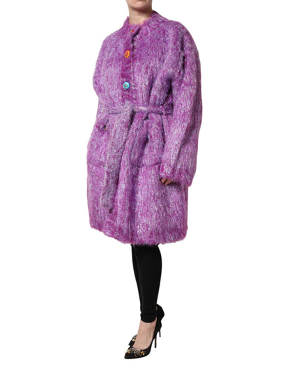 Trench Dolce & Gabbana femme à boutons bijoux en laine et mohair violet – JKT41448