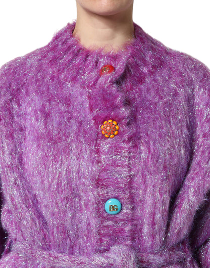 Trench Dolce & Gabbana femme à boutons bijoux en laine et mohair violet – JKT41448