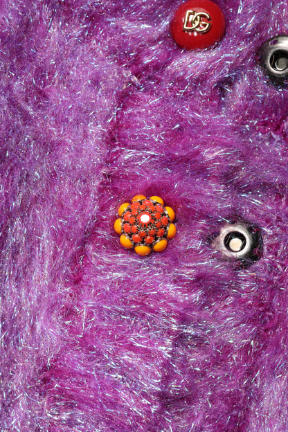 Trench Dolce & Gabbana femme à boutons bijoux en laine et mohair violet – JKT41448