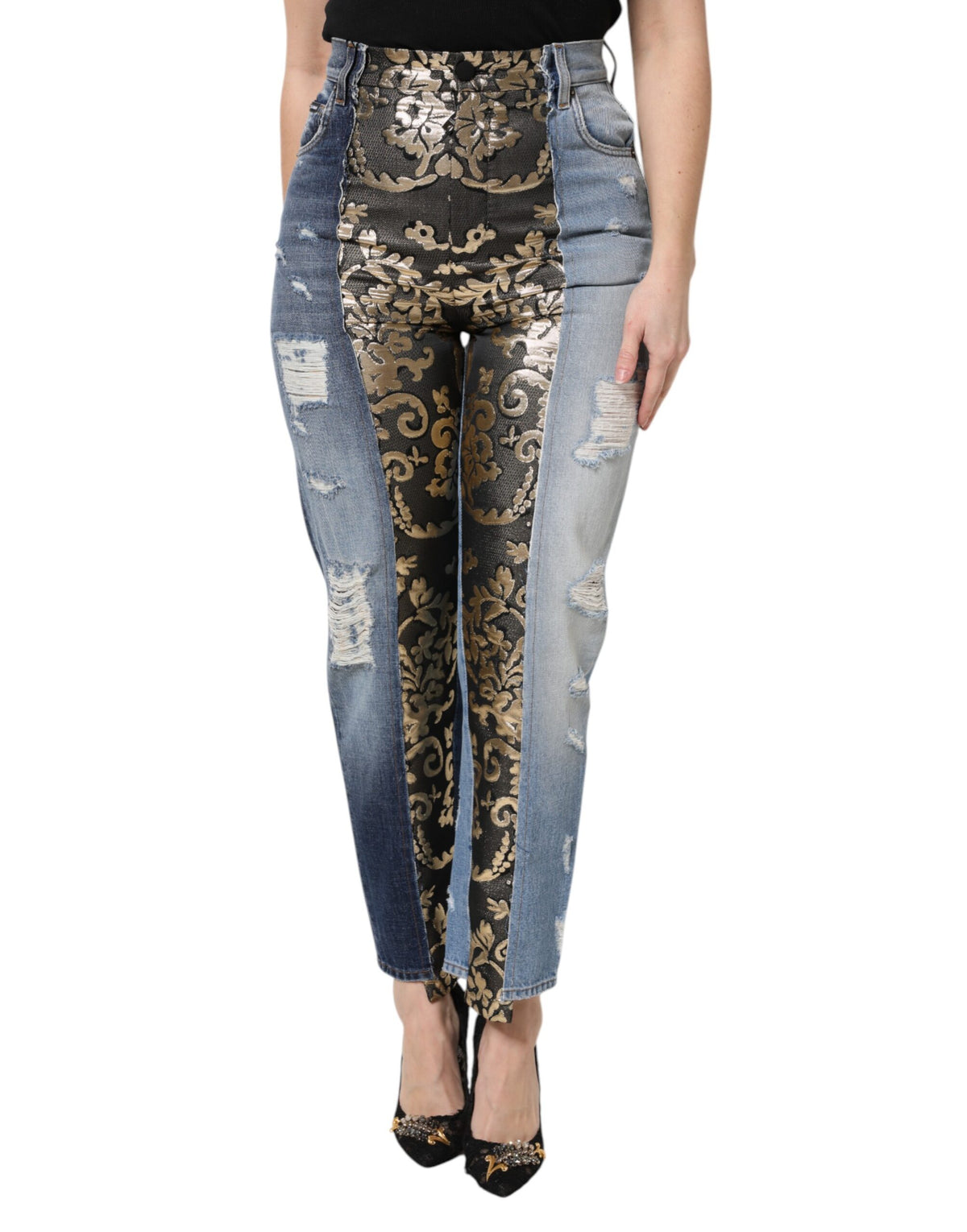 Jean Dolce & Gabbana femme taille haute patchwork multicolore – PAN76318
