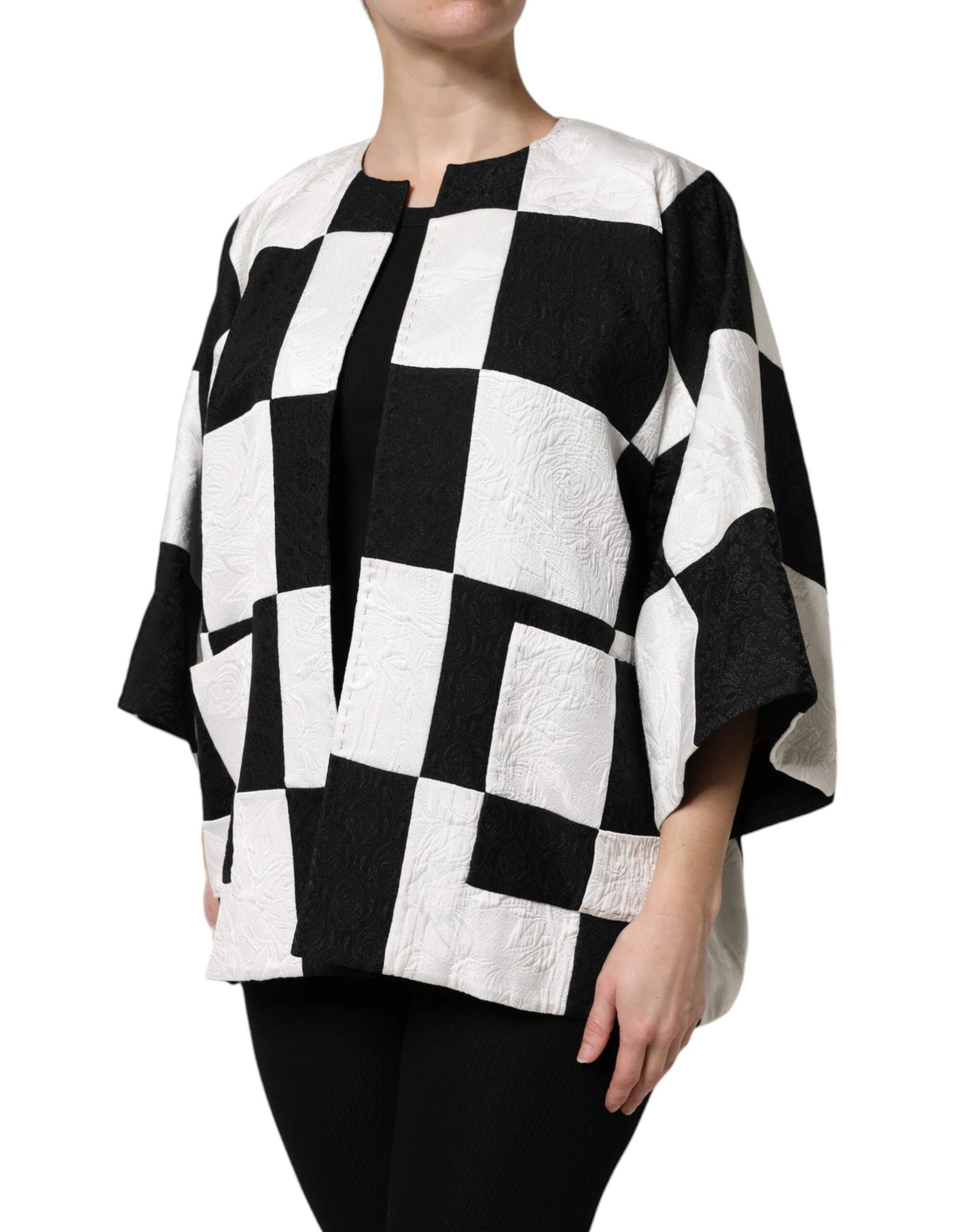 Dolce & Gabbana White Black Patchwork Jacquard Blazer Jacket by Dolce & Gabbana