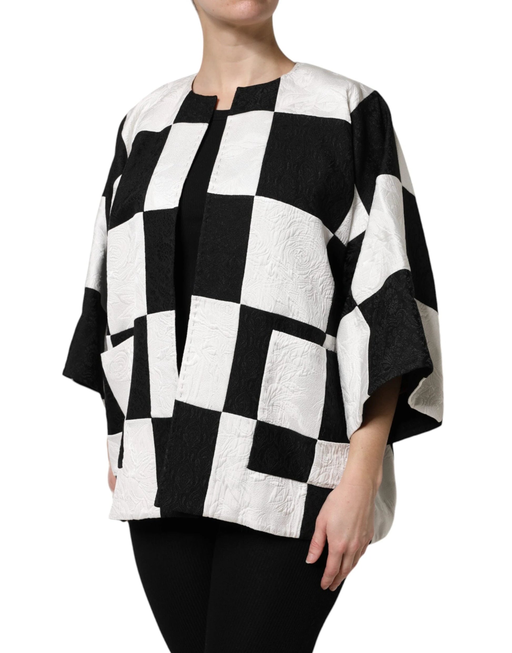 Dolce & Gabbana White Black Patchwork Jacquard Blazer Jacket by Dolce & Gabbana