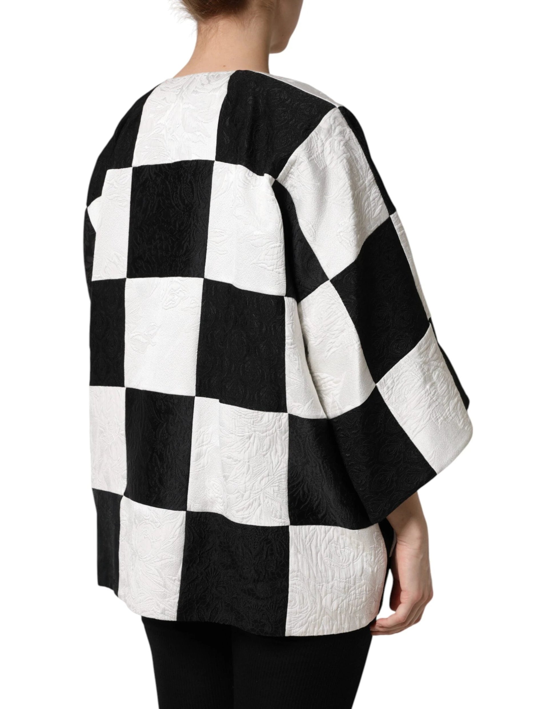Dolce & Gabbana White Black Patchwork Jacquard Blazer Jacket by Dolce & Gabbana