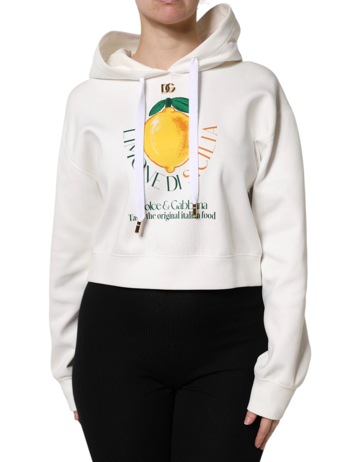 Dolce & Gabbana Ivory Cotton Printed Hooded Pullover Sweater by Dolce & Gabbana