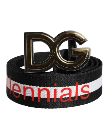 Dolce & Gabbana Black Cotton Logo Print DG Buckle Belt by Dolce & Gabbana