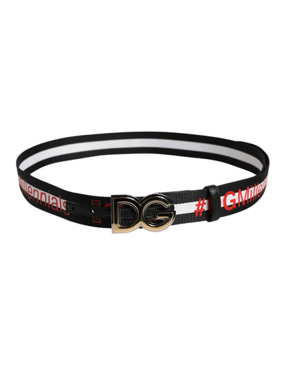 Dolce & Gabbana Black Cotton Logo Print DG Buckle Belt by Dolce & Gabbana