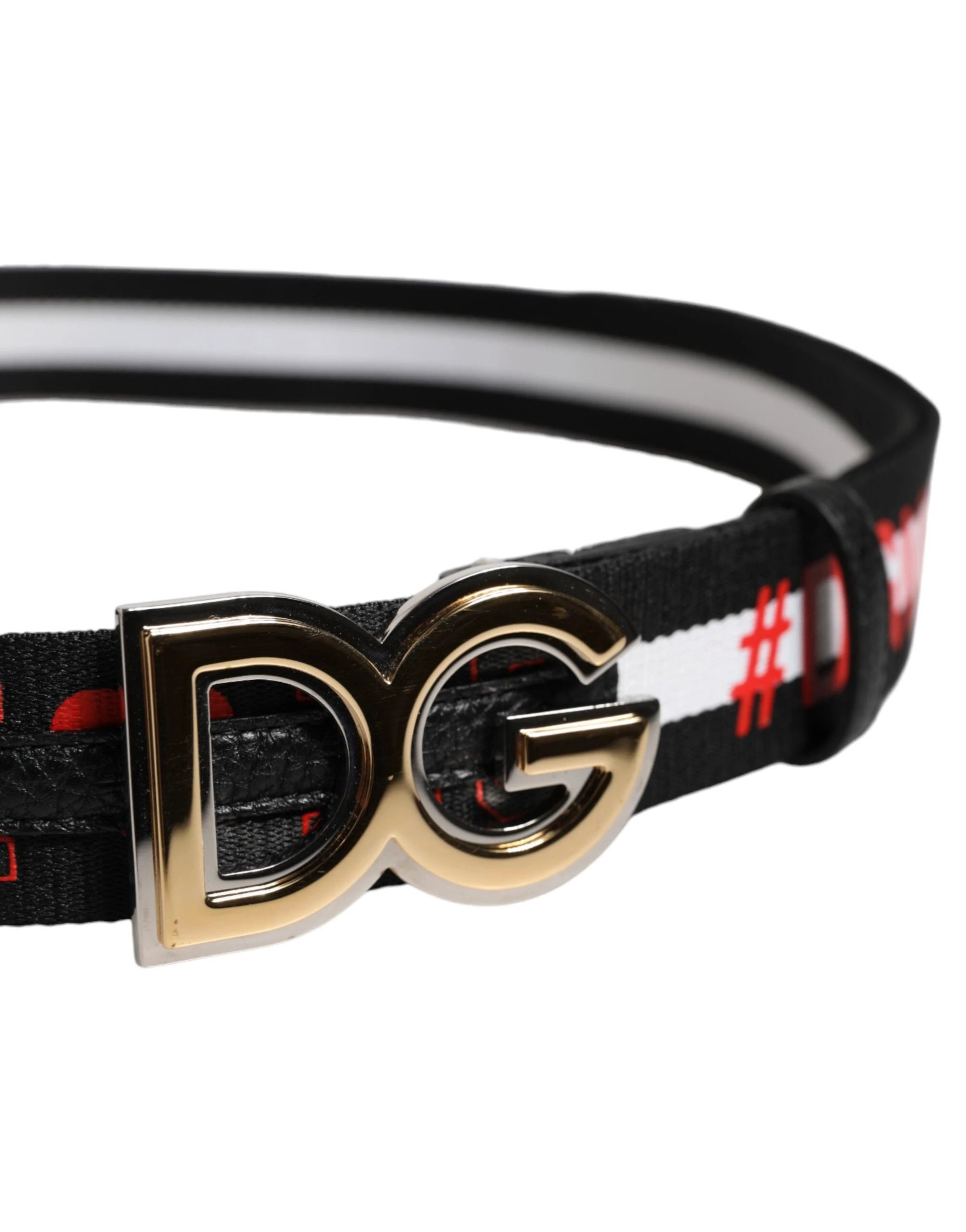 Dolce & Gabbana Black Cotton Logo Print DG Buckle Belt by Dolce & Gabbana