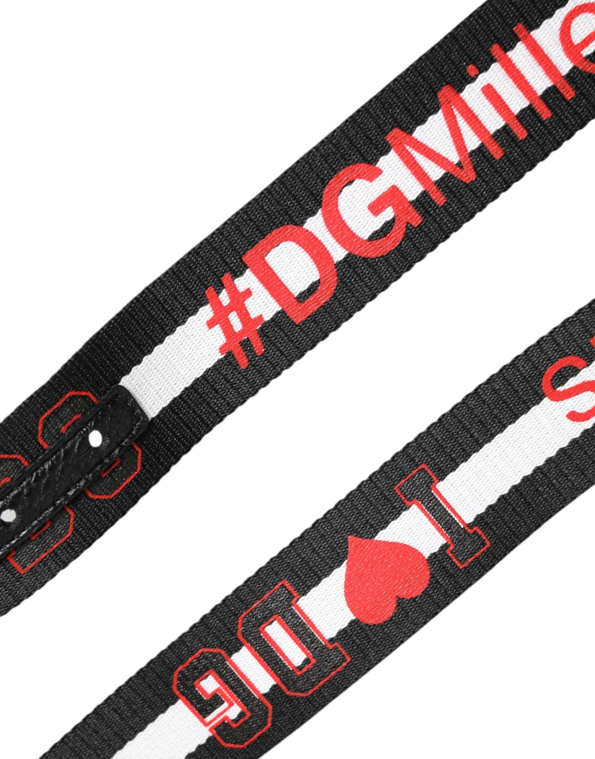 Dolce & Gabbana Black Cotton Logo Print DG Buckle Belt by Dolce & Gabbana
