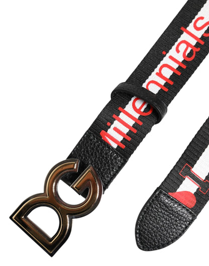 Dolce & Gabbana Black Cotton Logo Print DG Buckle Belt by Dolce & Gabbana