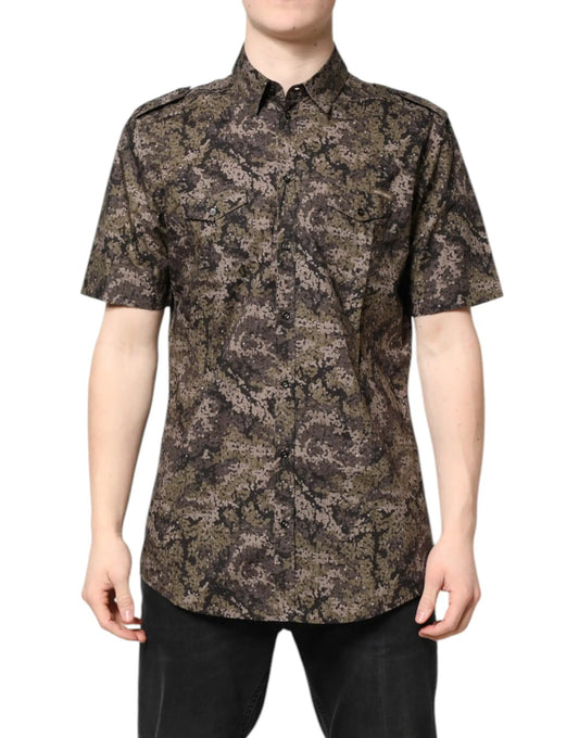 Dolce & Gabbana Multicolor Camouflage Button Down GOLD Shirt by Dolce & Gabbana