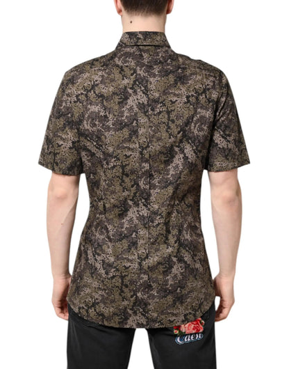 Dolce & Gabbana Multicolor Camouflage Button Down GOLD Shirt by Dolce & Gabbana
