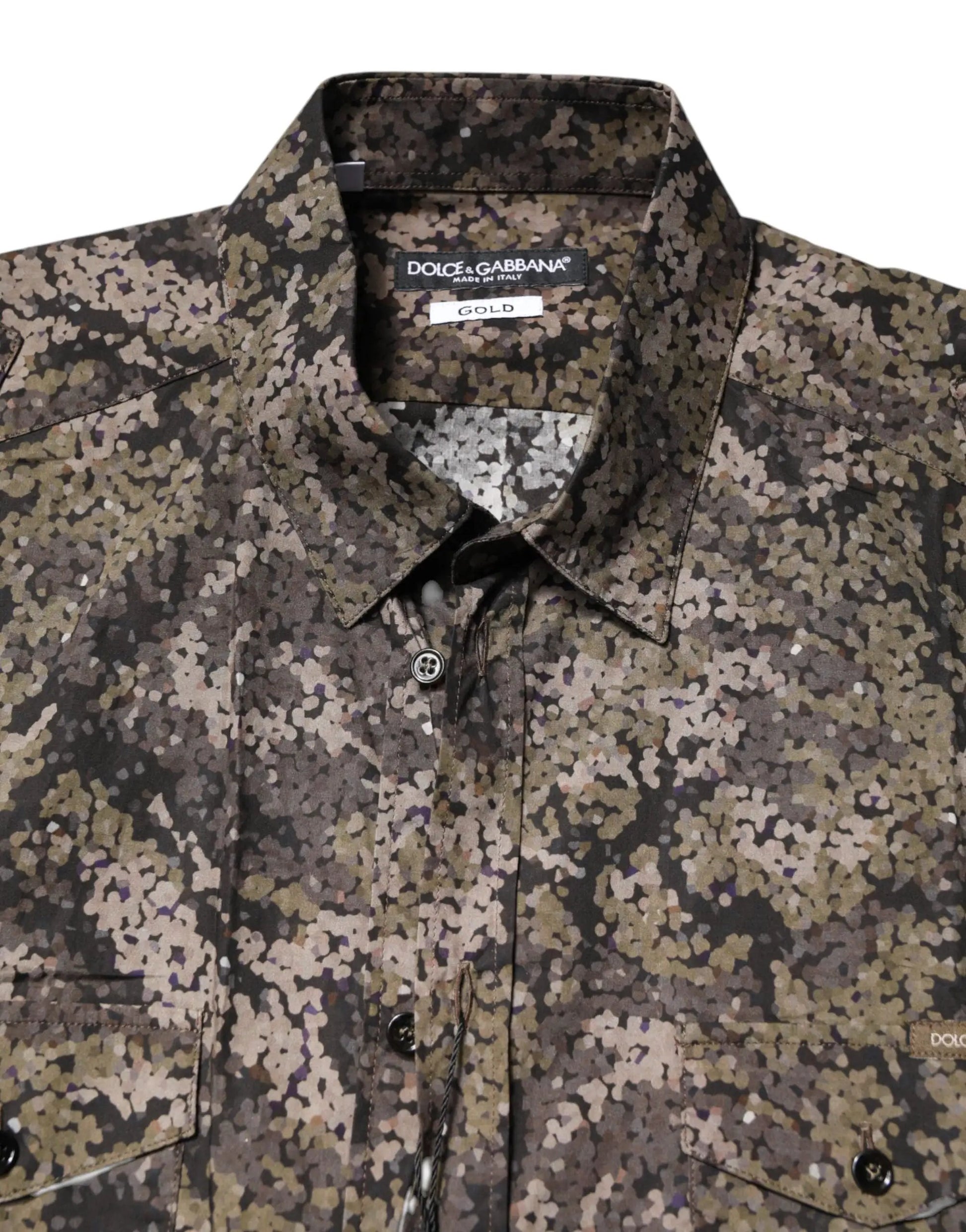 Dolce & Gabbana Multicolor Camouflage Button Down GOLD Shirt by Dolce & Gabbana