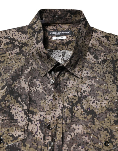 Dolce & Gabbana Multicolor Camouflage Button Down GOLD Shirt by Dolce & Gabbana