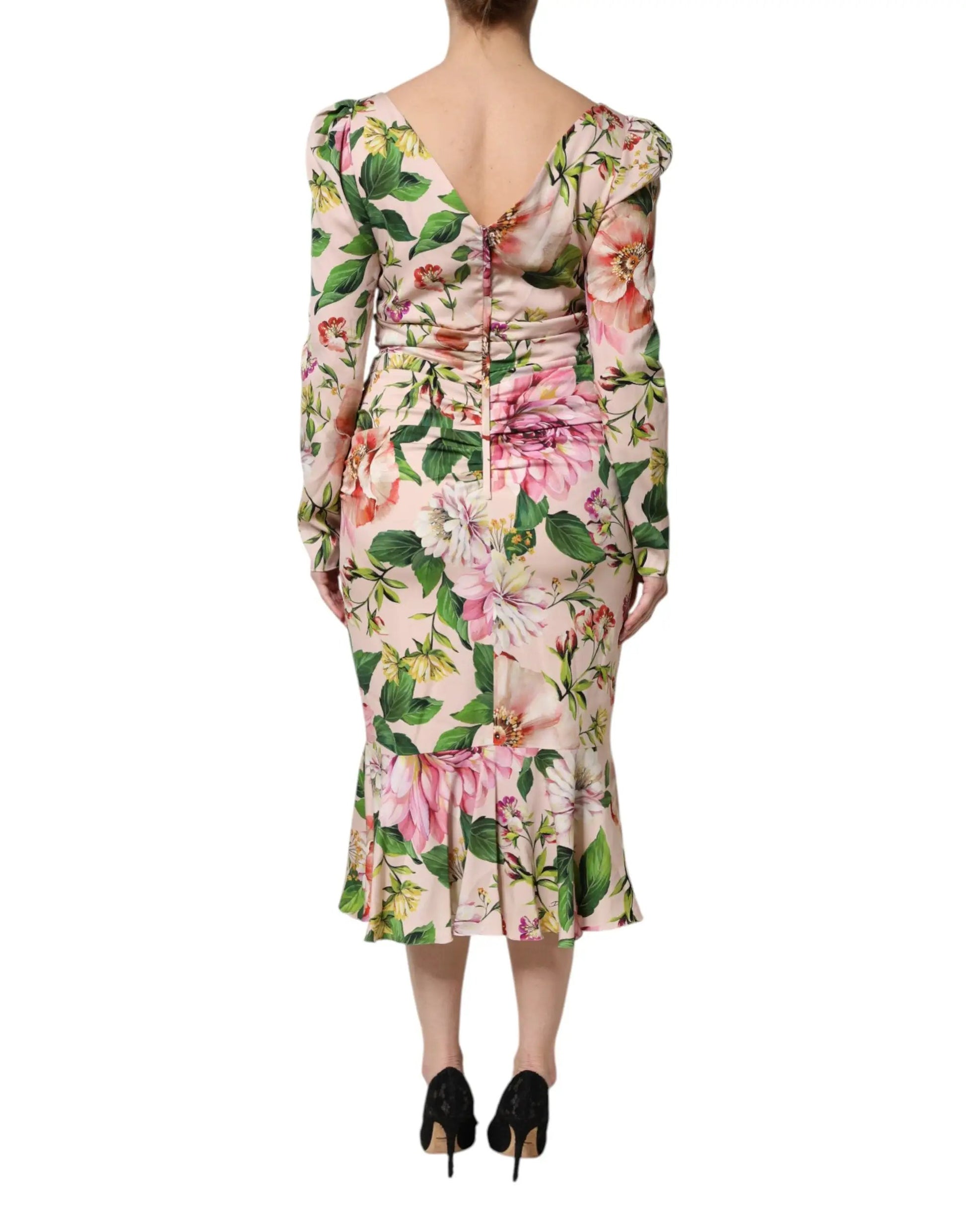 Dolce & Gabbana Pink Floral Silk Fit And Flared Midi Dress by Dolce & Gabbana