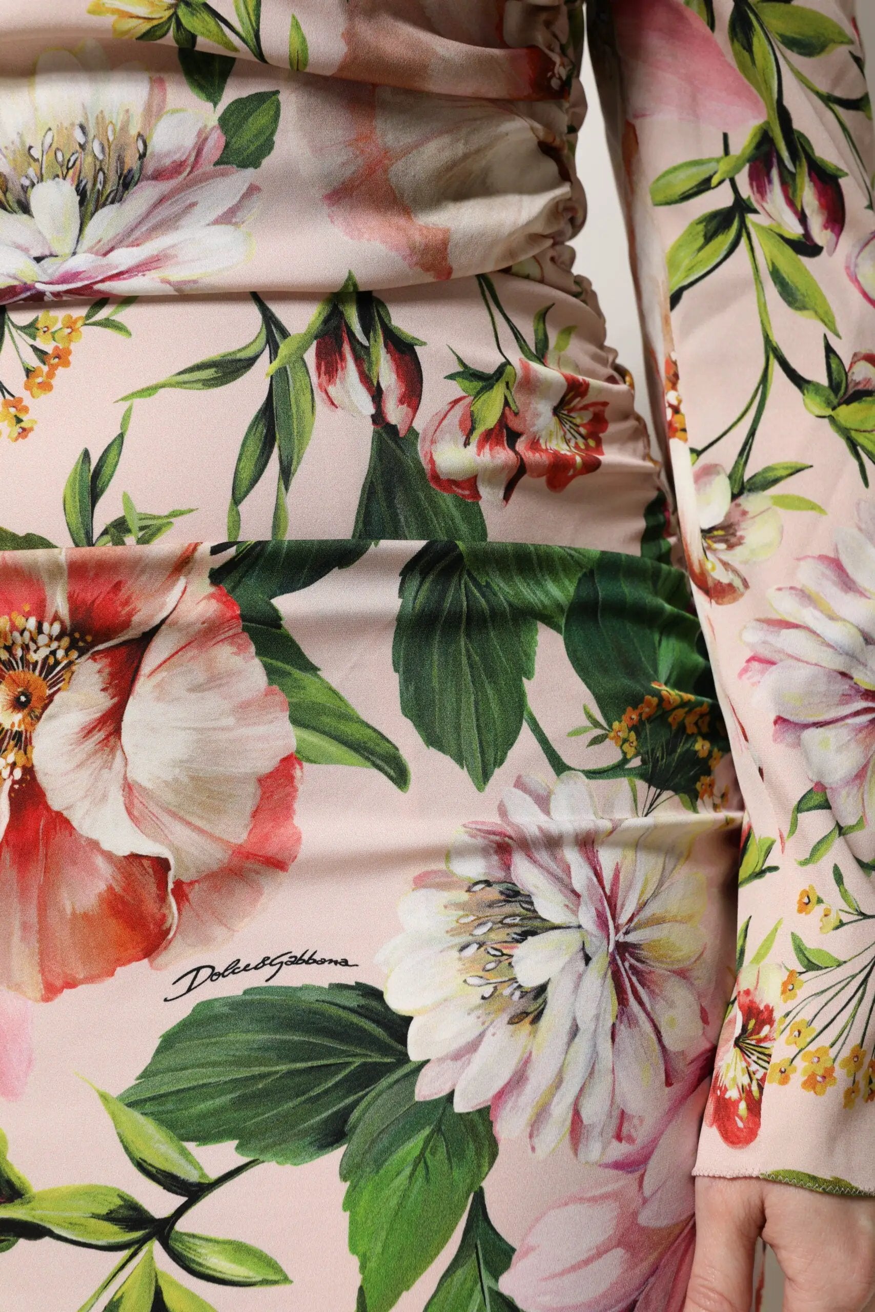 Dolce & Gabbana Pink Floral Silk Fit And Flared Midi Dress by Dolce & Gabbana