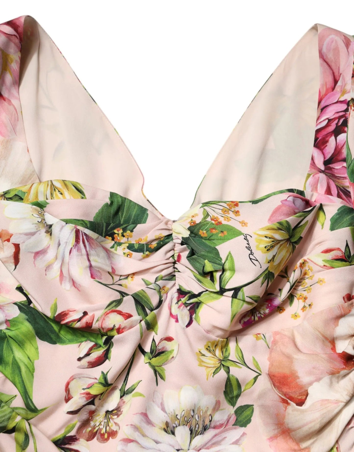 Dolce & Gabbana Pink Floral Silk Fit And Flared Midi Dress by Dolce & Gabbana
