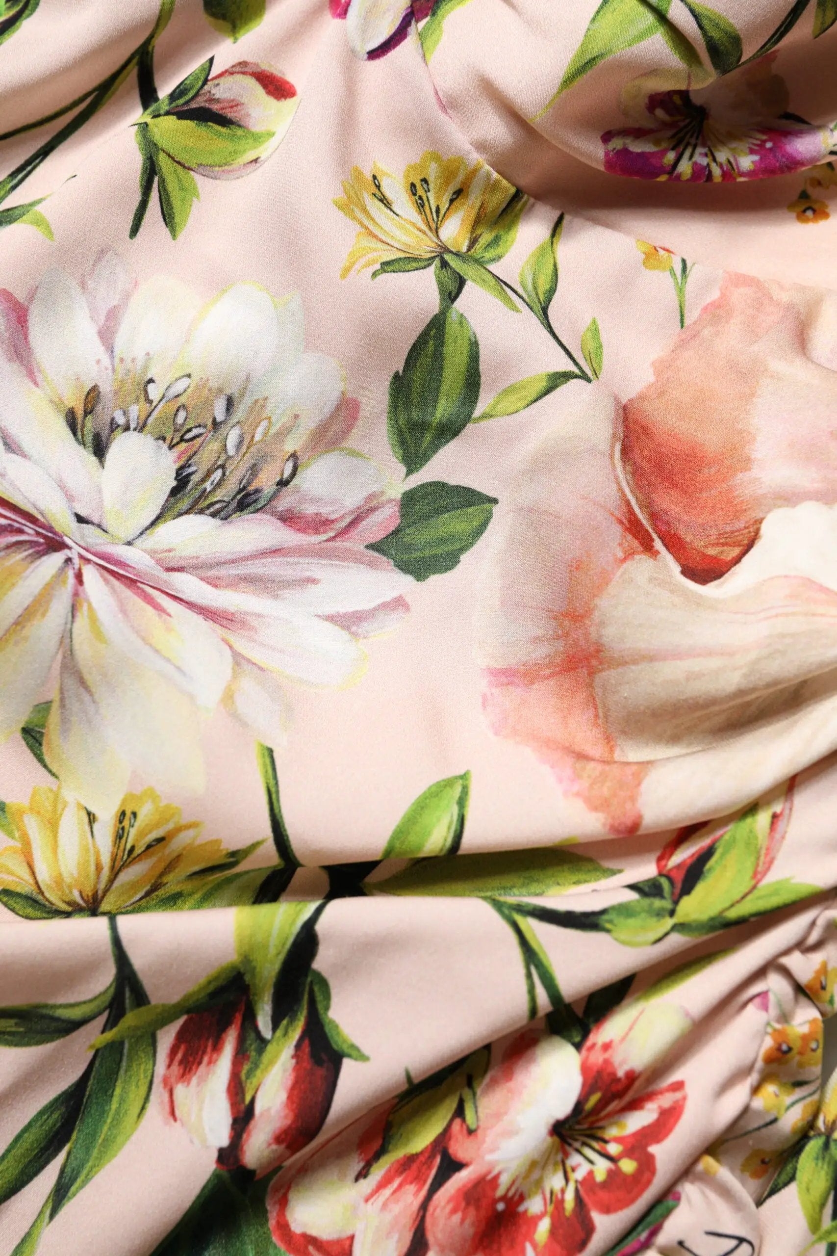 Dolce & Gabbana Pink Floral Silk Fit And Flared Midi Dress by Dolce & Gabbana