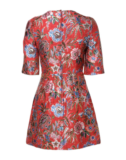 Dolce & Gabbana Red Floral Jacquard A-line Mini Dress by Dolce & Gabbana