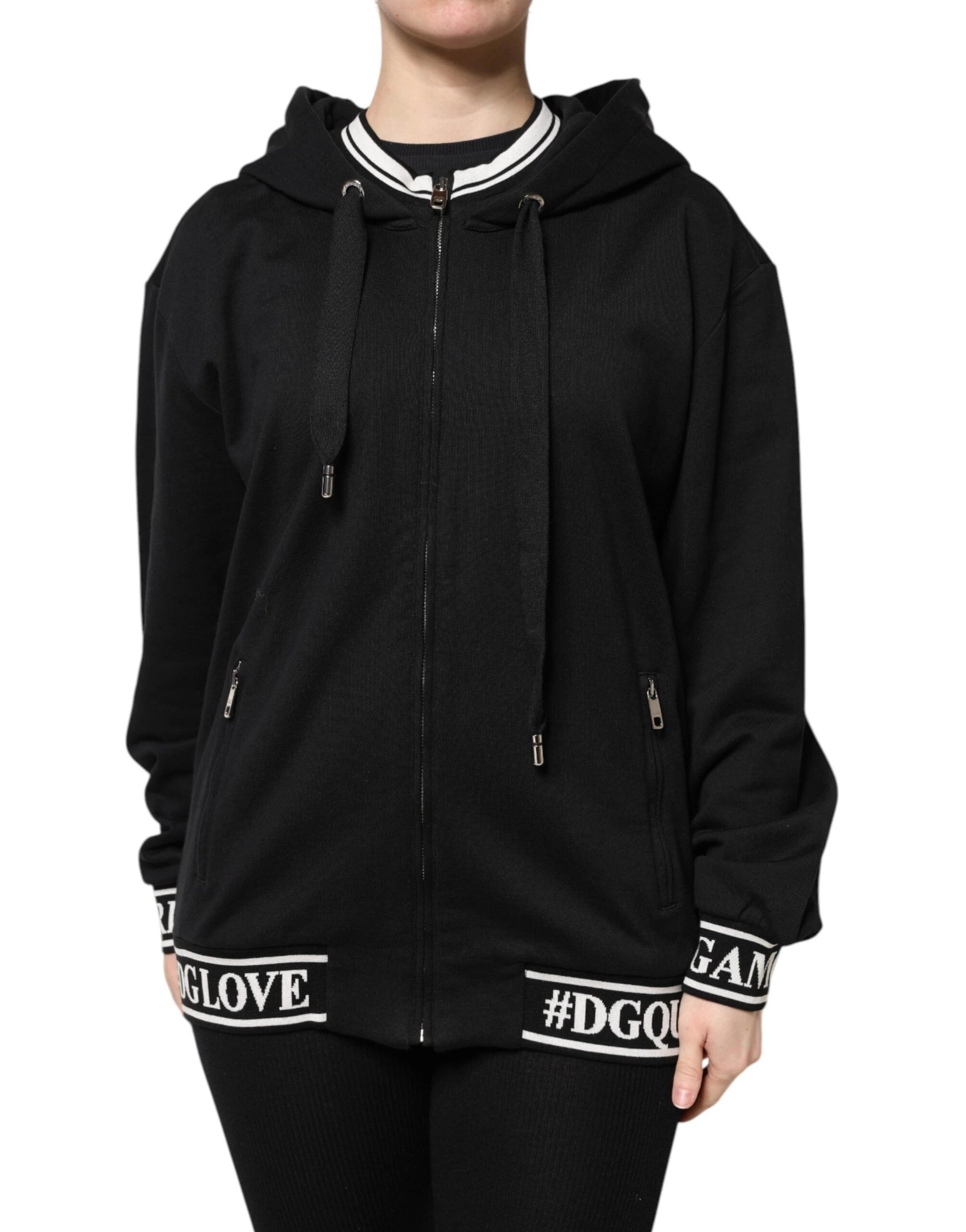 Dolce & Gabbana Black Cotton Hooded Full Zip Sweatshirt Sweater by Dolce & Gabbana
