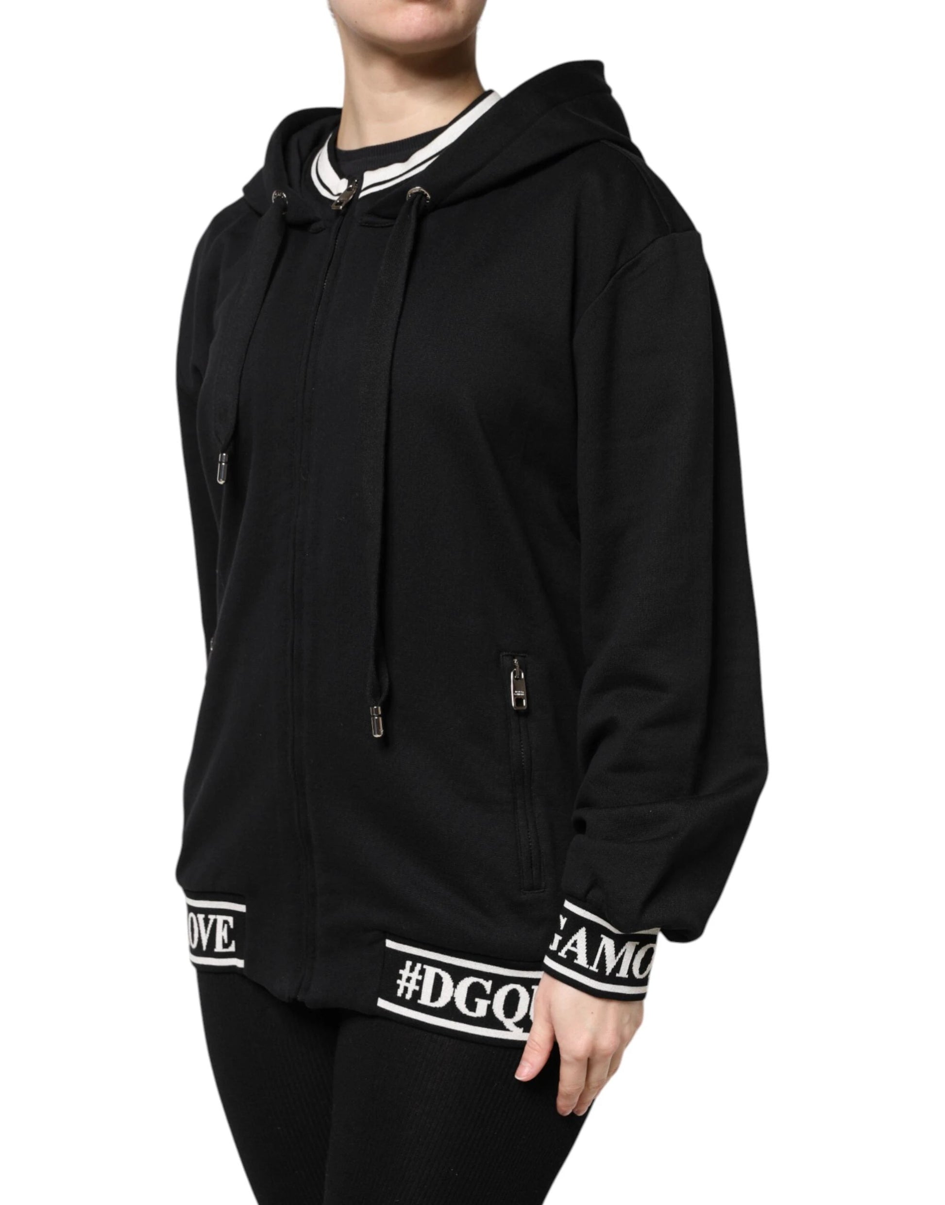 Dolce & Gabbana Black Cotton Hooded Full Zip Sweatshirt Sweater by Dolce & Gabbana