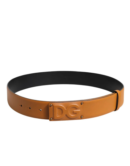 Dolce & Gabbana Brown Leather Buckle DG Logo Embossed Belt by Dolce & Gabbana