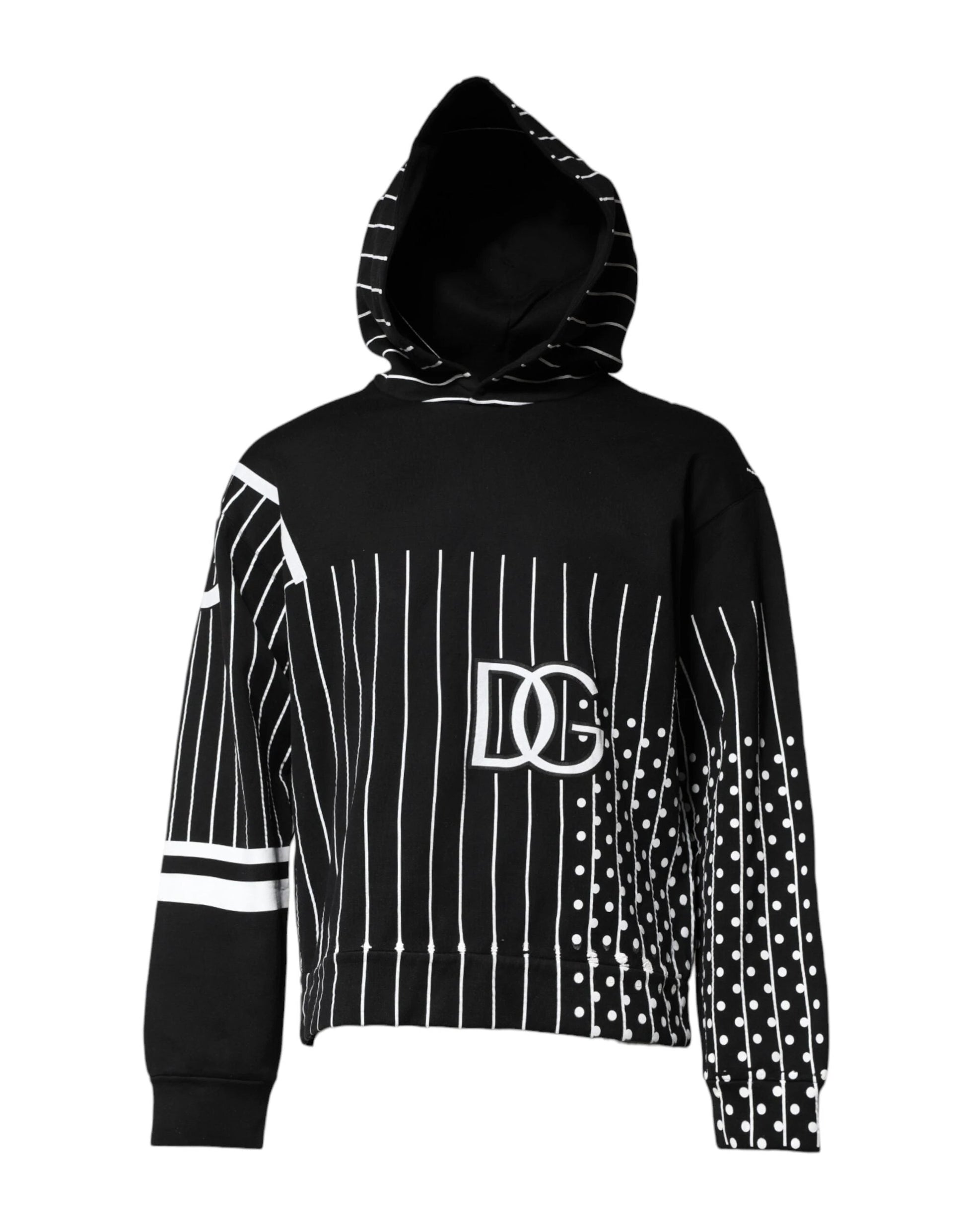 Dolce & Gabbana Black White Stripe Hooded Sweatshirt Sweater by Dolce & Gabbana