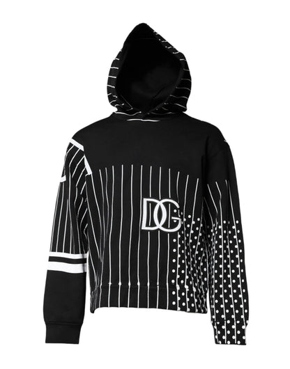 Dolce & Gabbana Black White Stripe Hooded Sweatshirt Sweater by Dolce & Gabbana