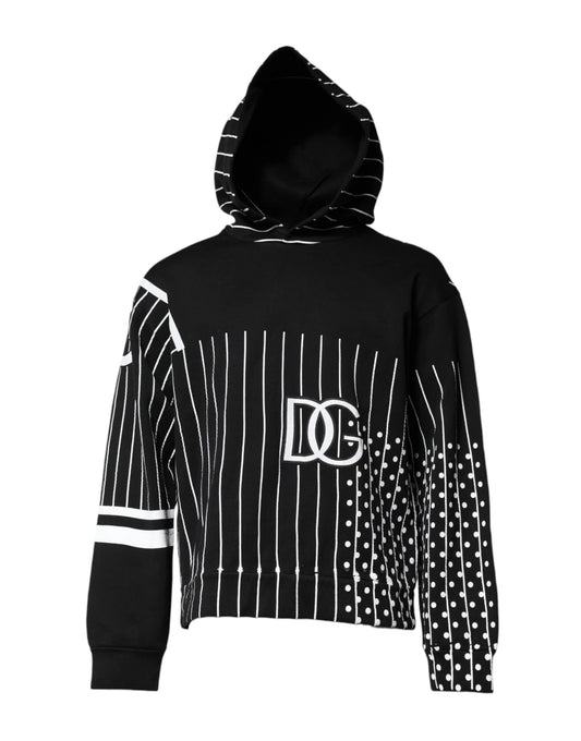 Dolce & Gabbana Black White Stripe Hooded Sweatshirt Sweater by Dolce & Gabbana