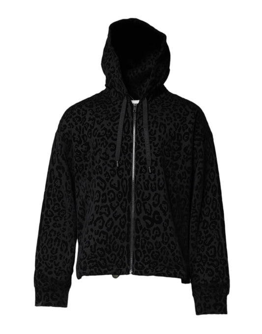 Dolce & Gabbana Black Leopard Full Zip Hooded Sweatshirt Sweater by Dolce & Gabbana
