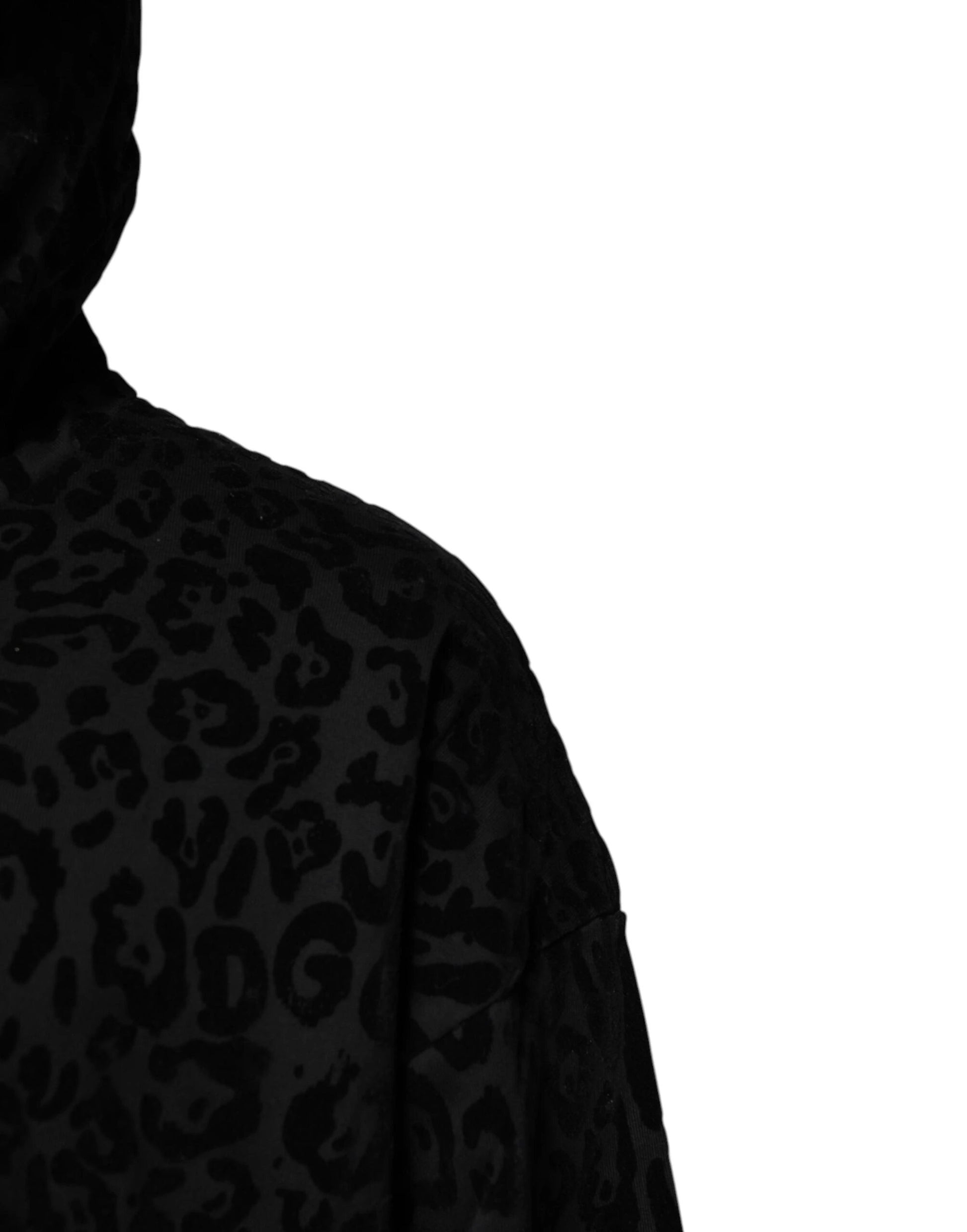 Dolce & Gabbana Black Leopard Full Zip Hooded Sweatshirt Sweater by Dolce & Gabbana