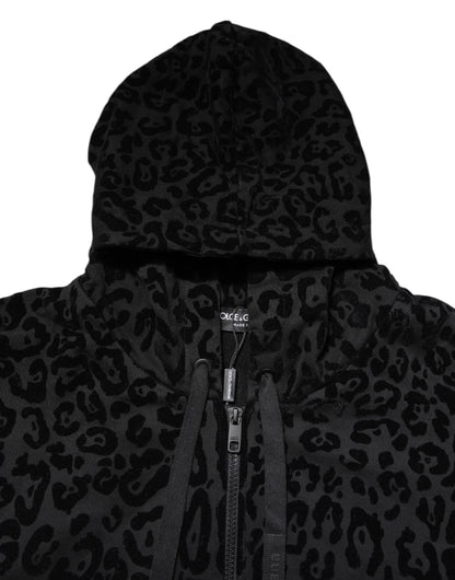 Dolce & Gabbana Black Leopard Full Zip Hooded Sweatshirt Sweater by Dolce & Gabbana