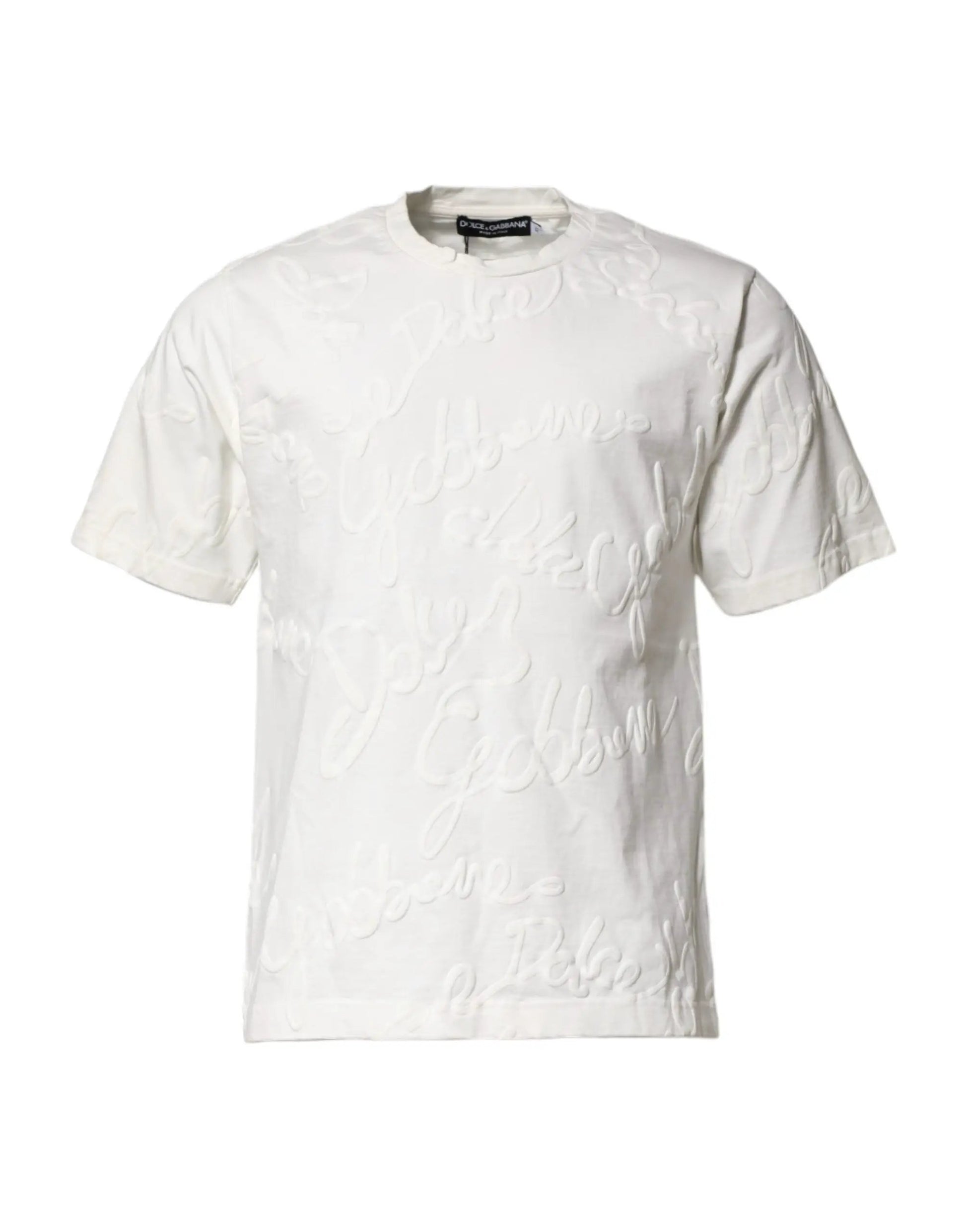 Dolce & Gabbana White Cotton Logo Embossed Crew Neck T-shirt by Dolce & Gabbana