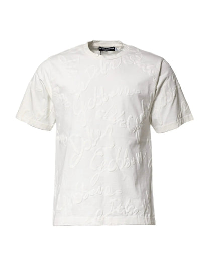 Dolce & Gabbana White Cotton Logo Embossed Crew Neck T-shirt by Dolce & Gabbana